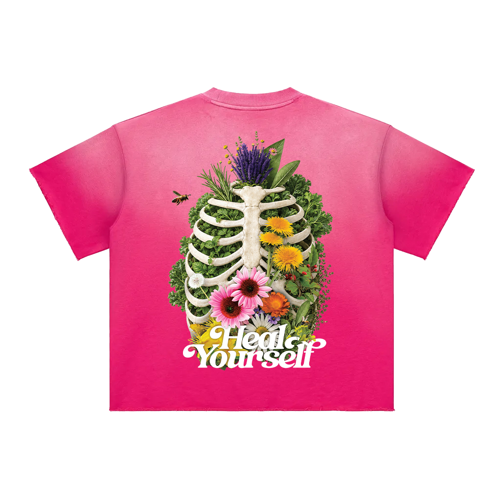 Heal Yourself Sun Fade Raw Edge T-Shirt